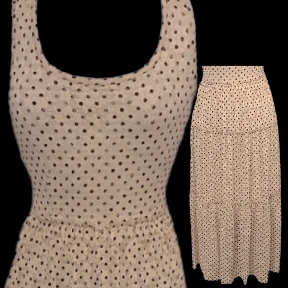 Meadow Rue Anthro Cream-black polka dot lace textured slip lining layers - Picture 6 of 16